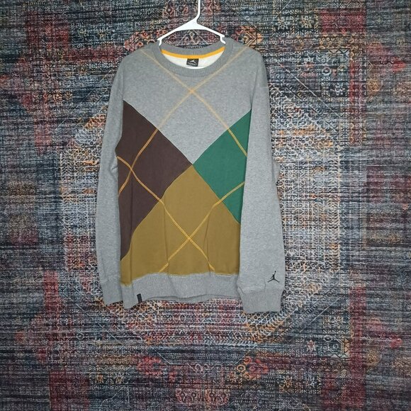 Jordan mens heathered gray Argyle lined crew sweater XL 397341 091 - Picture 1 of 15
